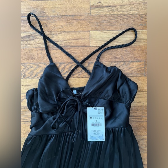 NWT Zara Satin-Like Black Maxi Dress in Black Size Medium - Picture 3 of 6